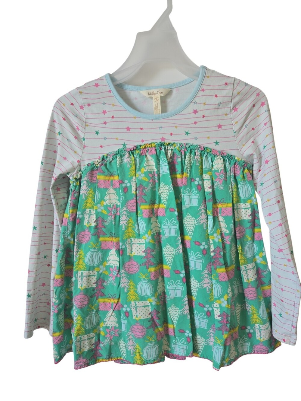 Girls Size 8 Matilda Jane Kids Green & Pink Holiday Print Pleated Top